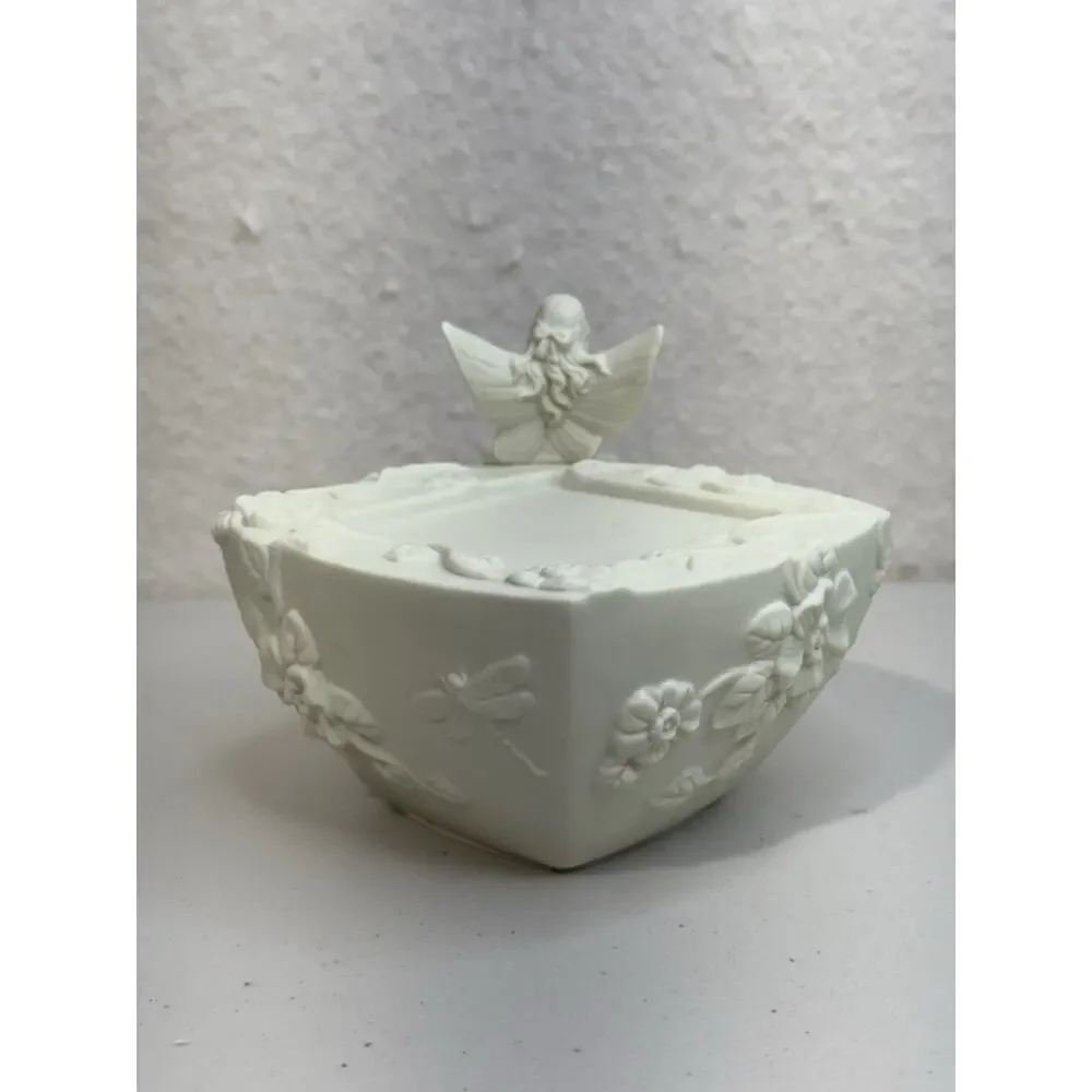 PartyLite Enchantment Fairy Square Pillar Candle Holder Bisque Porcelain Retired - Picture 3 of 9